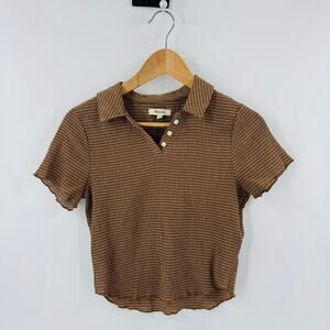 Madewell Crinkle Polo Crop Tee In Light Roast (Brown) Size Small